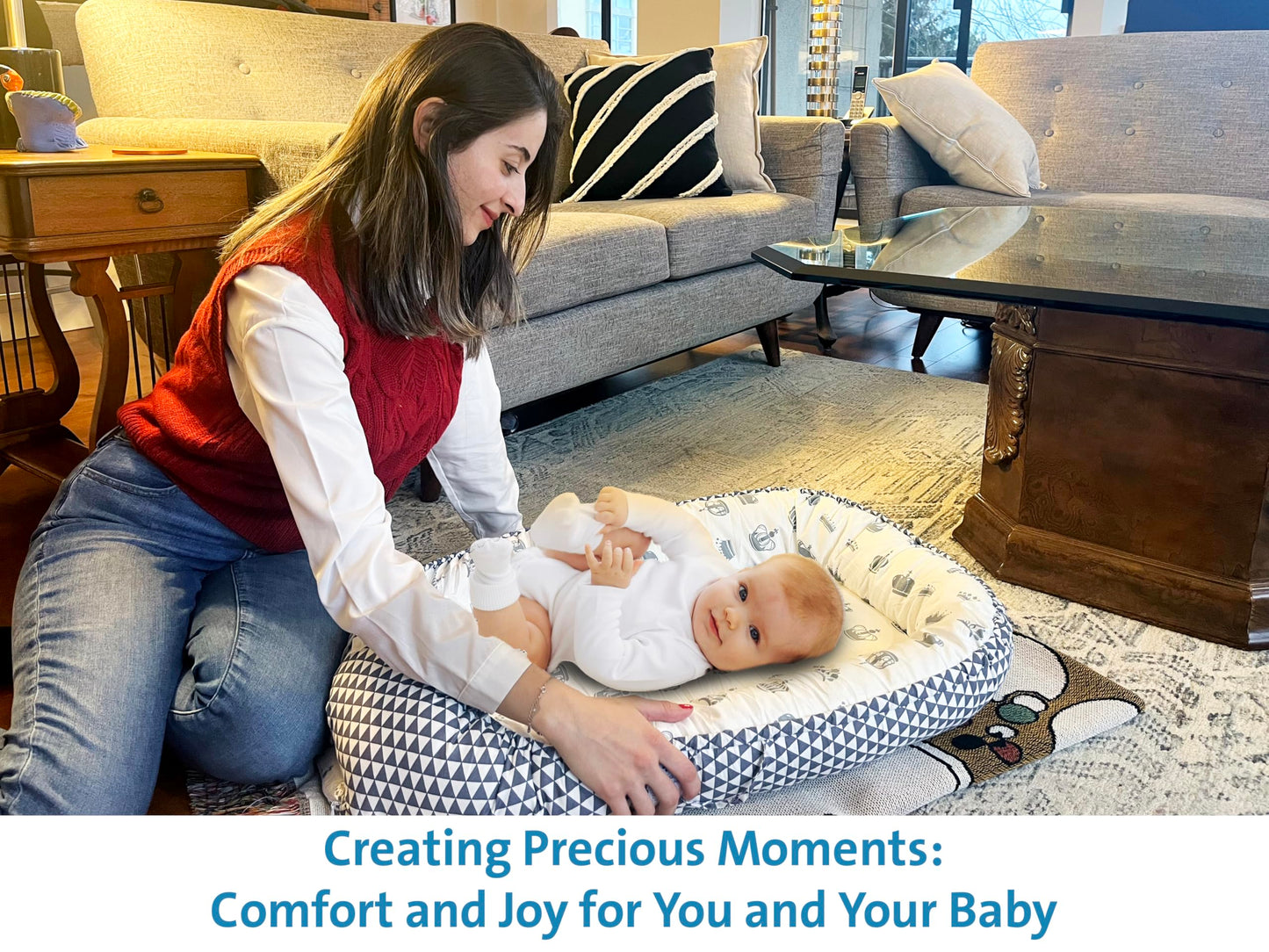 Baby Lounger - Portable, Adjustable Baby Nest For 0-24 Months, Soft, Cozy & Breathable Infant Floor Seat, 100% Cotton Newborn Es