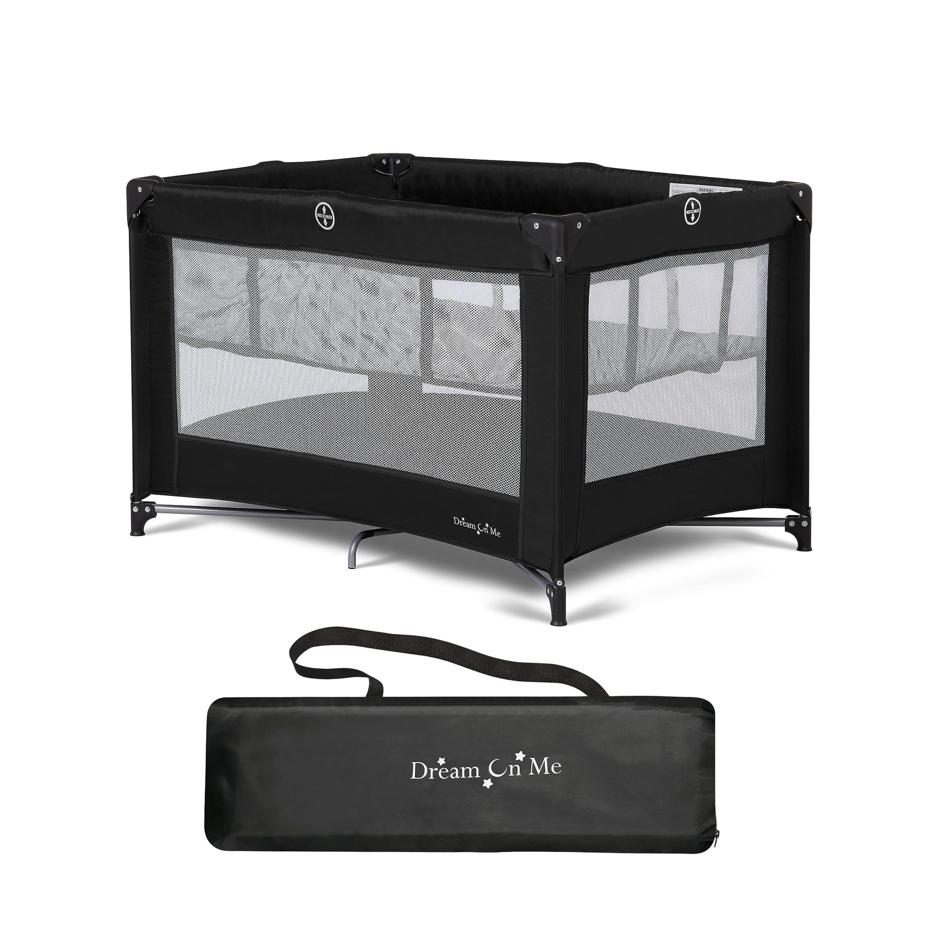 Dream On Me Zazzy Portable Playard with Bassinet in Black, Lightweight Packable and Easy Setup Baby Playard with Mattress and Tr