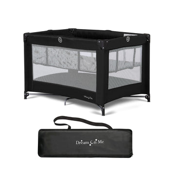 Dream On Me Zazzy Portable Playard with Bassinet in Black, Lightweight Packable and Easy Setup Baby Playard with Mattress and Tr