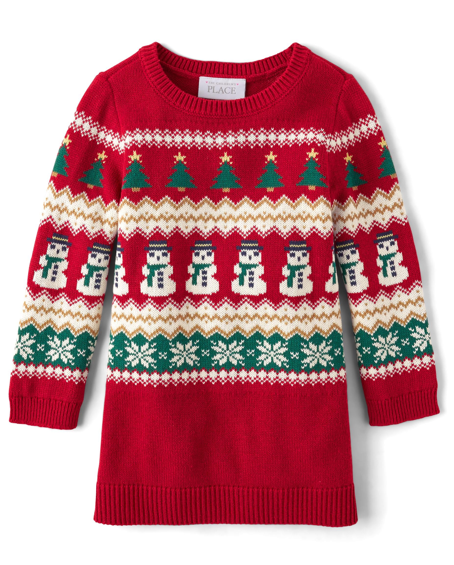 The Children'S Place,Baby-Girls,And Toddler Long Sleeve Sweater Dress,Classic Red Fairisle,18 Months,24 Months