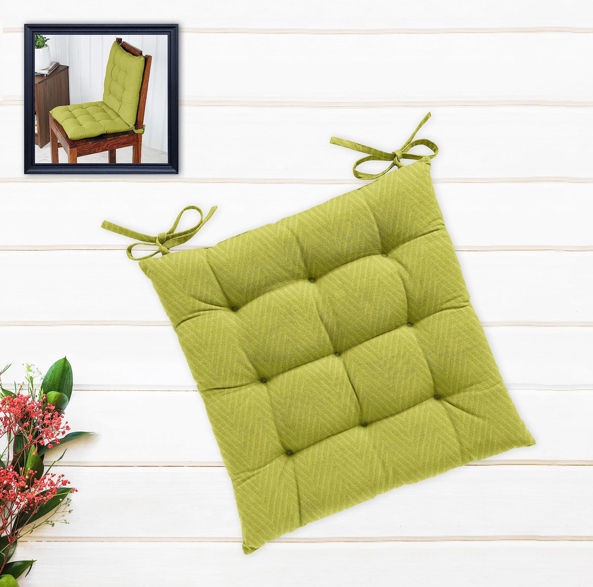 Oasis Home Collection Cotton Shell | Mixfiber Filled |Multipurpose Chair Cushion/Pad with Ties  Pack of 1 (40x40CM  16inchx16inch, G