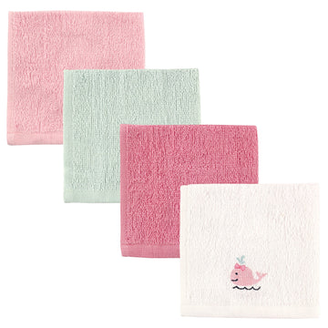 Luvable Friends SuperSoft 4 Piece Washcloths, Girl Whale, One Size