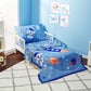 Everyday Kids 4 Piece Toddler Bedding Set - Outer Space Adventures - Includes Comforter, Flat Sheet, Fitted Sheet And Reversible