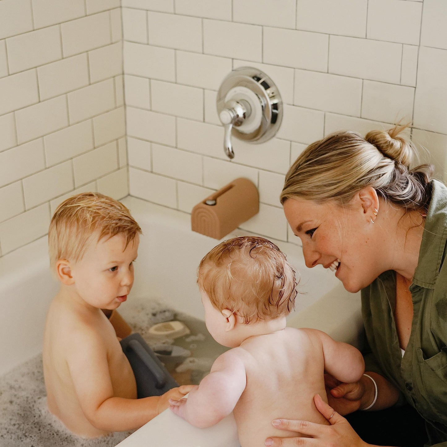Mushie Bath Spout Cover | Soft Silicone Bathtub Faucet Safety Guard For Kids | Universal Fit (Natural)