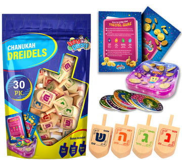 30 Medium Wood Dreidels - Classic Chanukah Spinning Draidel Game, Gift And Prize - Bulk Value Pack - By Izzy N Dizzy