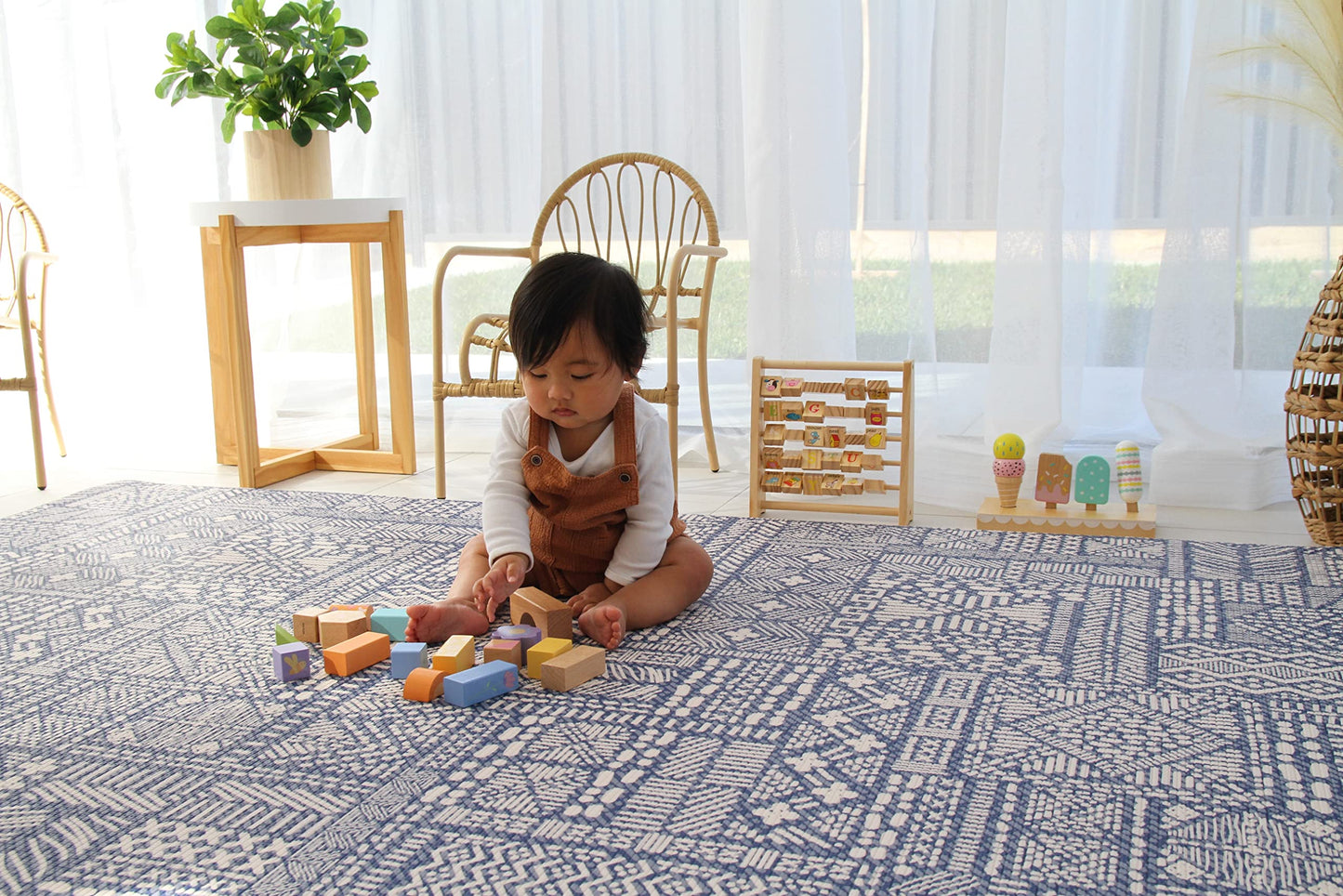 Cushmat Stylish Reversible Foam Play Mat (Large, Explorer - Cloud Indigo) - Soft, Waterproof, Durable Play Mat For Infants, Babi