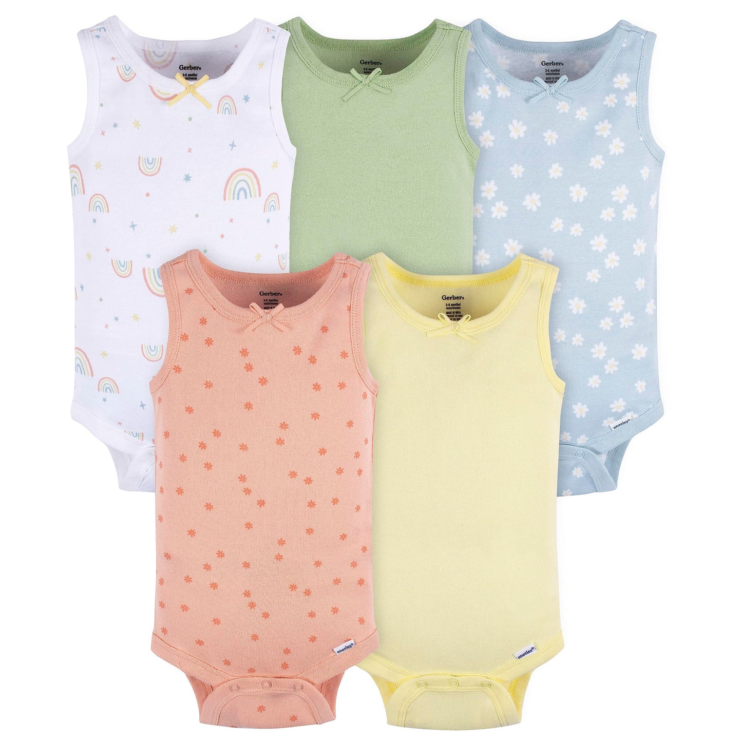 Gerber Baby Girls Multi-Pack Sleeveless Onesies Bodysuit Orange Flower 24 Months