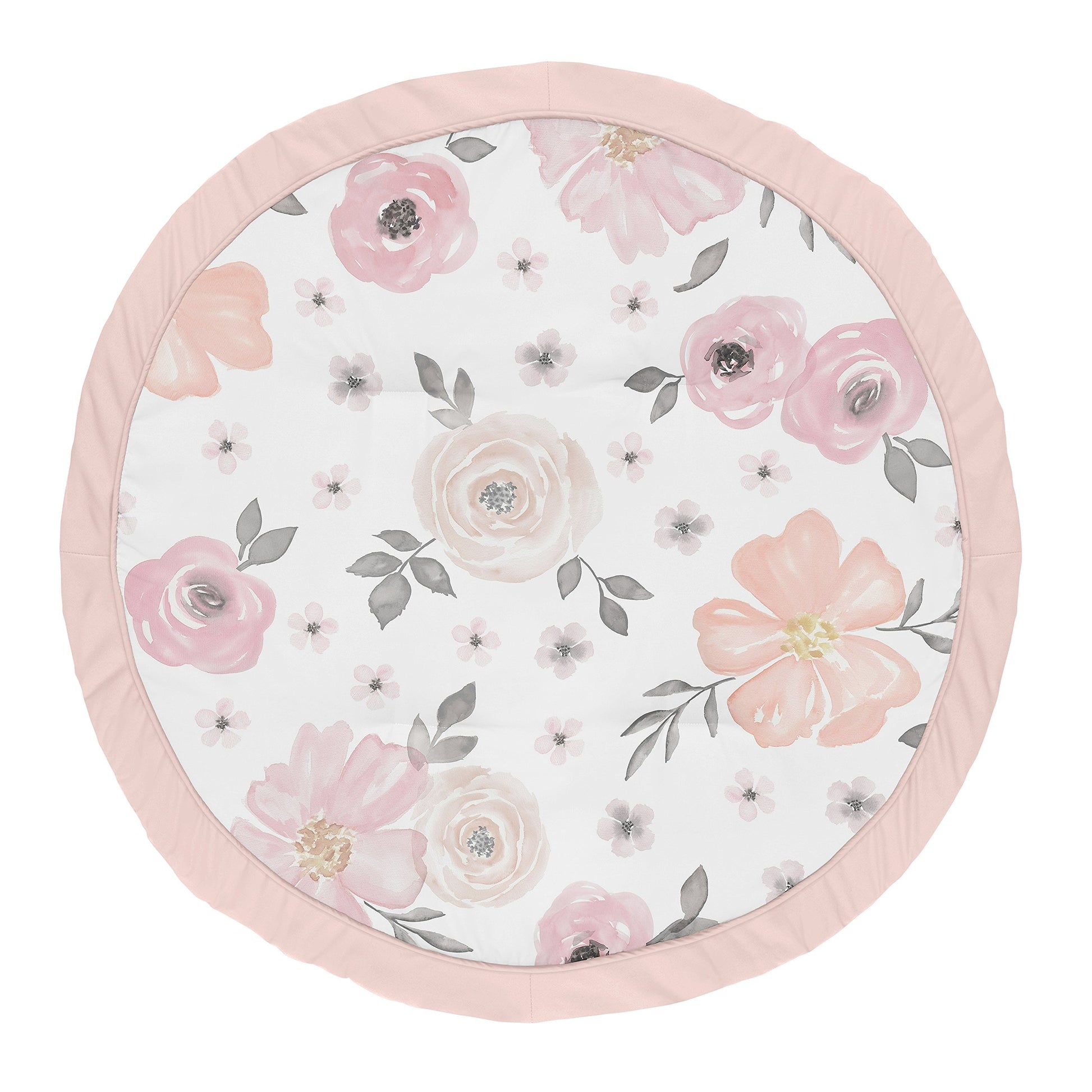 Sweet Jojo Designs Blush Pink, Grey And White Shabby Chic Playmat Tummy Time Baby And Infant Play Mat For Watercolor Floral Coll