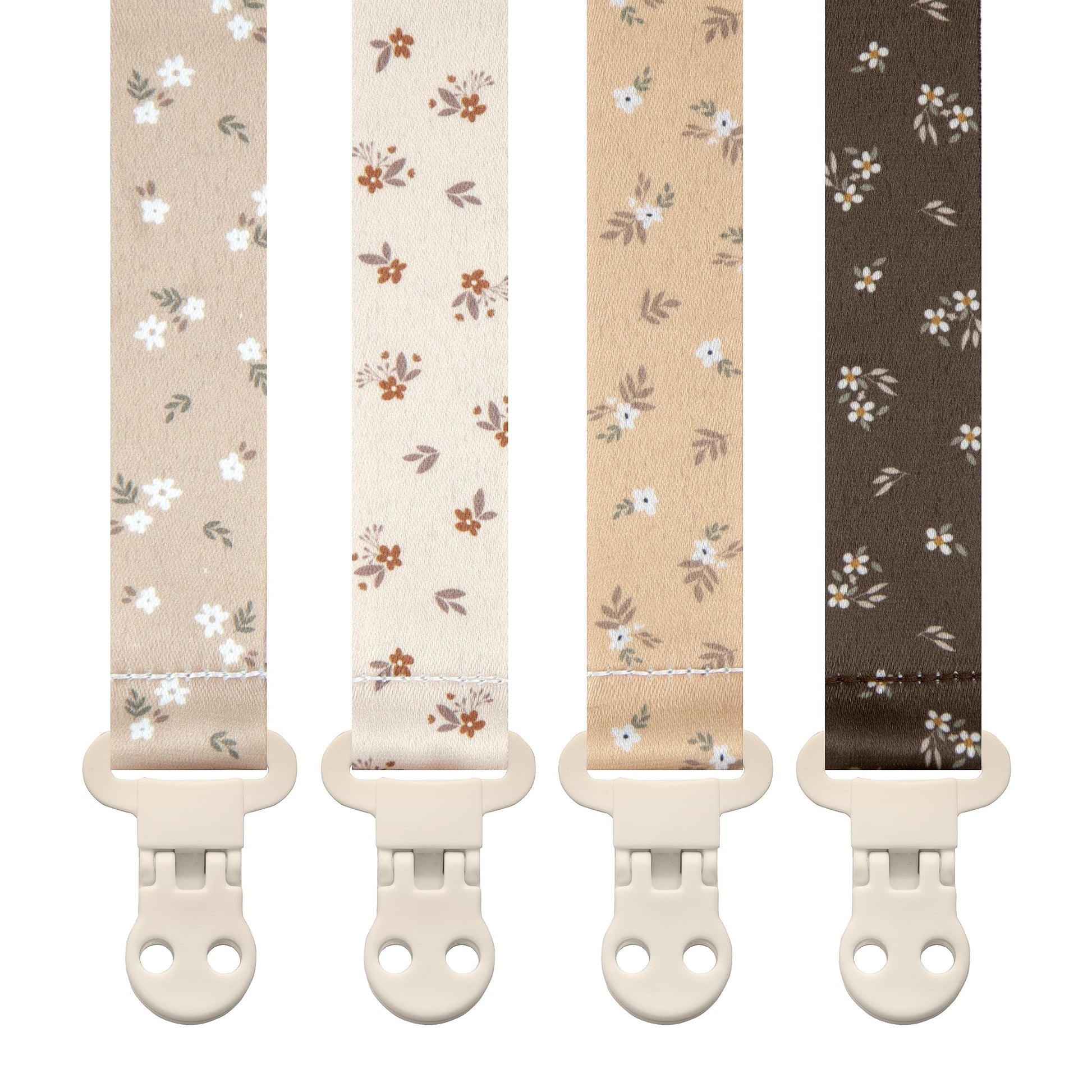 Stadela Baby Pacifier Clip Holder - Girl 4 Pack Gift Set - Boho Modern Neutral Flowers Floral (Allysa)