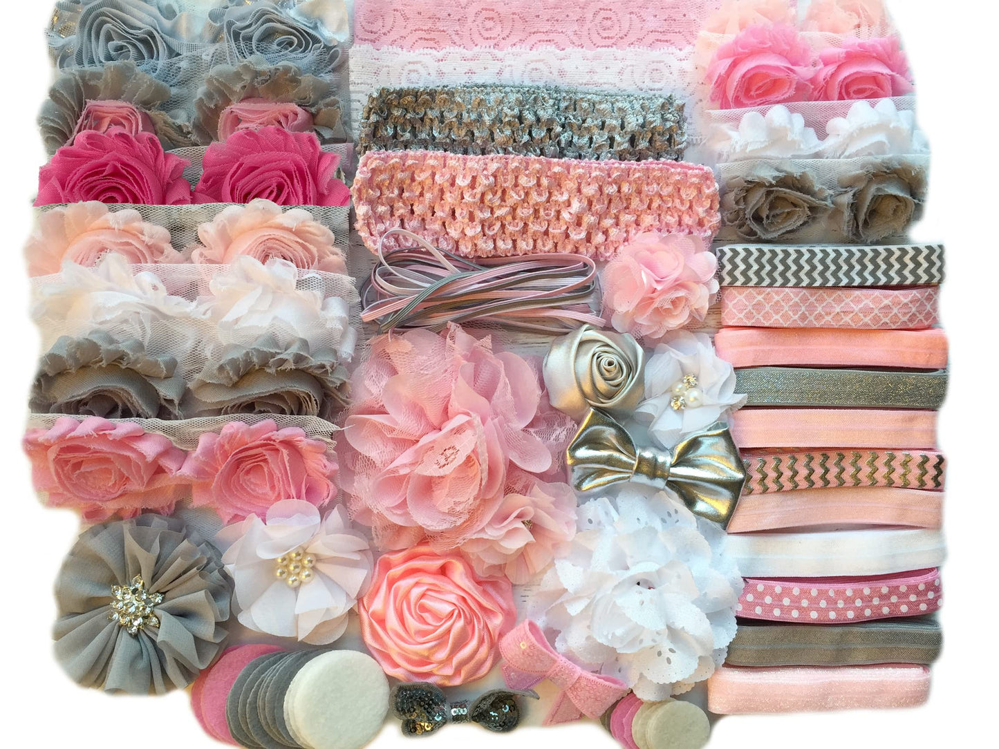 Bowtique Emilee Baby Shower Headband Kit Diy Headband Kit Makes 30 Headbands - Pink And Grey