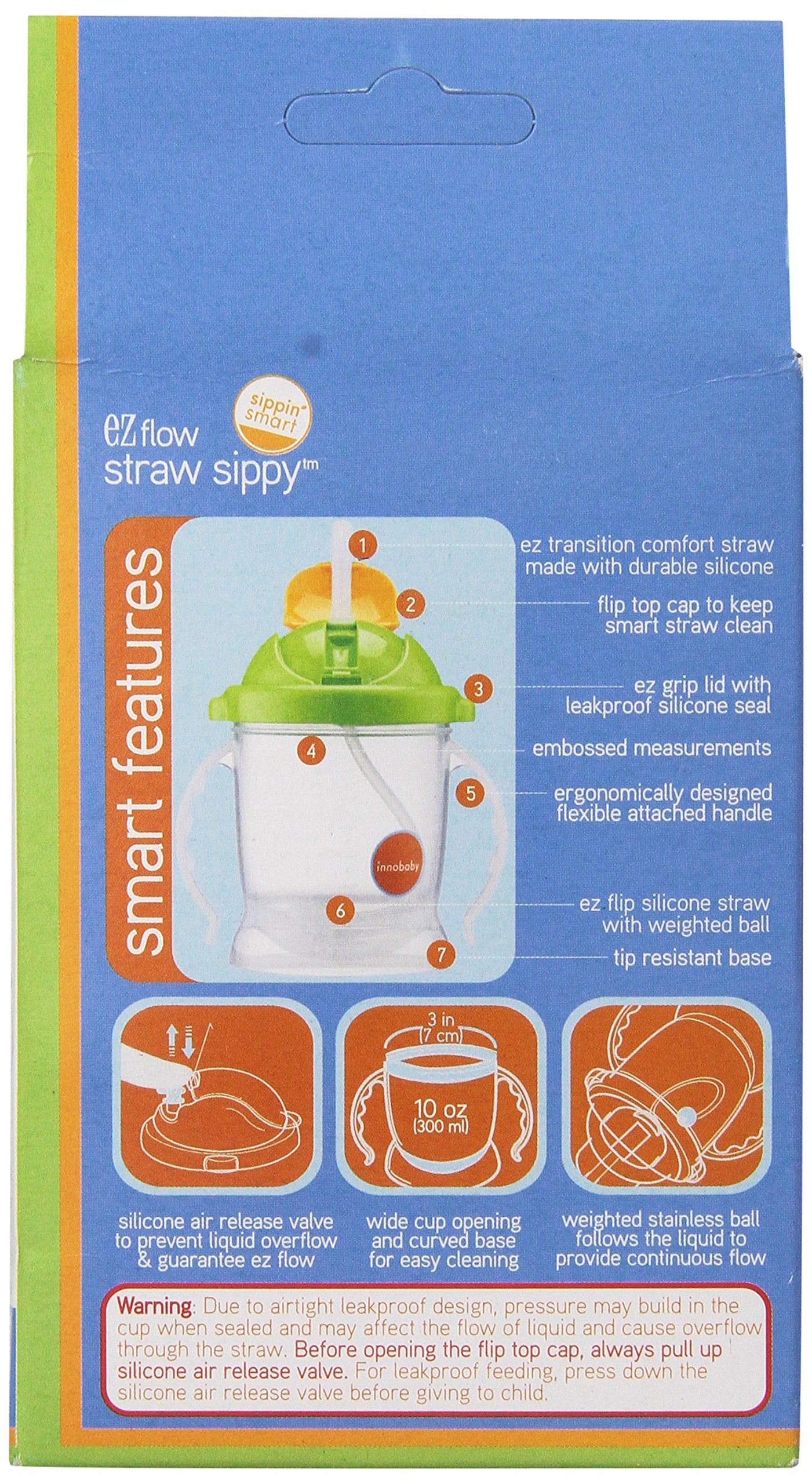 Innobaby Sippin' Smart Ez Flow Straw Sippy Cup, Green, 10 Ounce