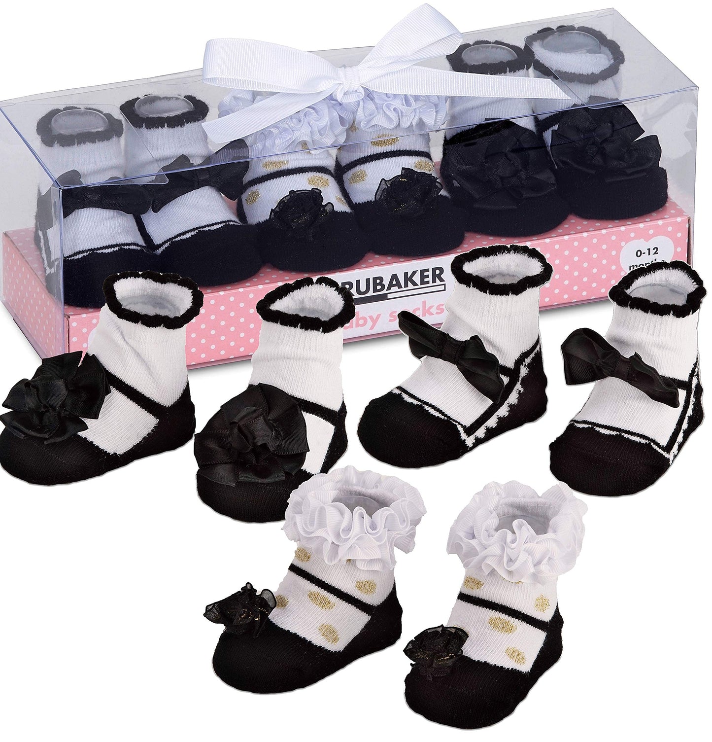 Brubaker 3 Pairs Of Baby Socks Girls 0-12 Months - Festive Socks Black/White
