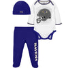 Gerber Nfl Baby Boys' 3Pc Bodysuit, Footed Pant, & Cap Set, Baltimore Ravens, 6-9 Months