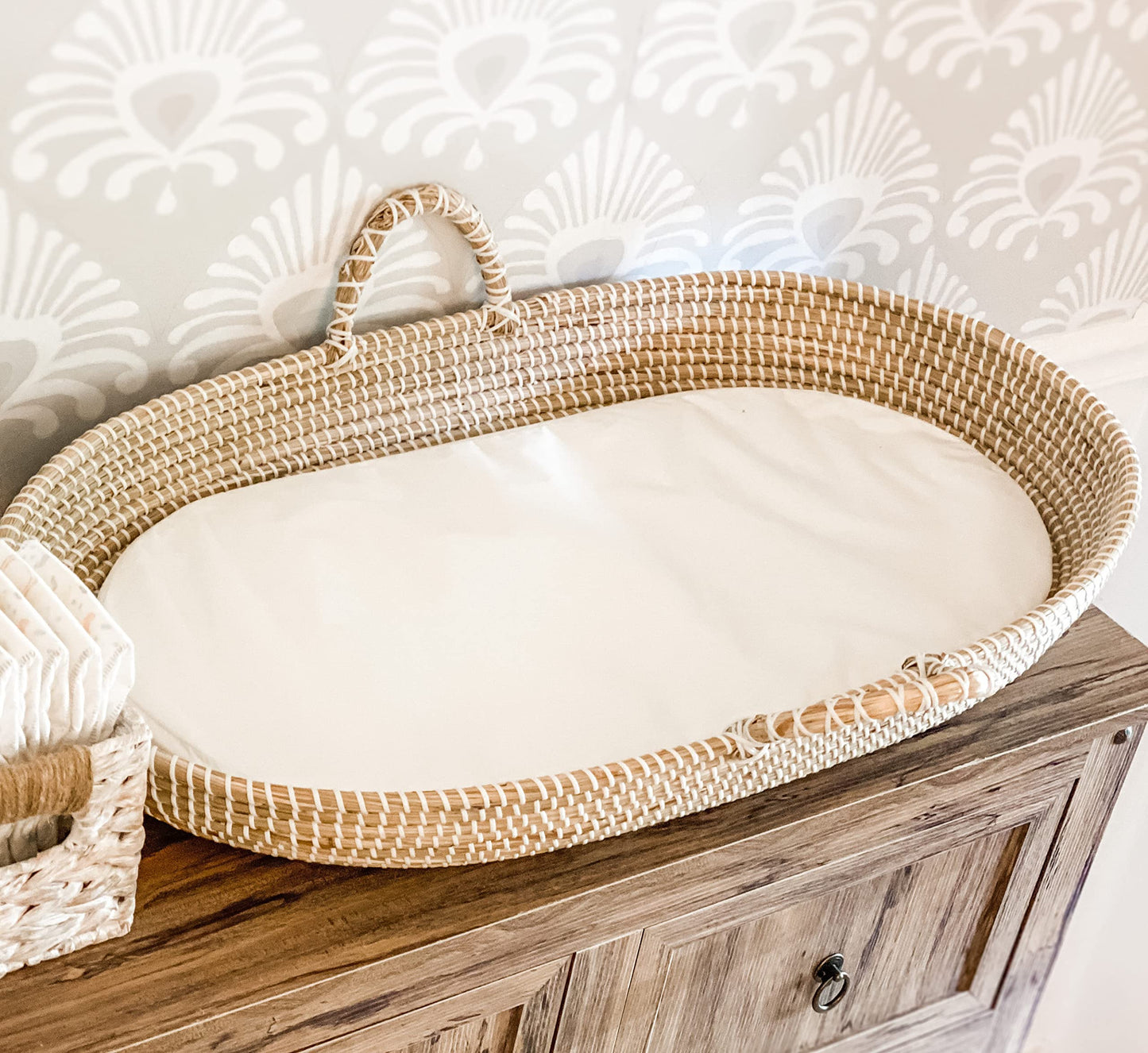 Seagrass Baby Changing Basket With Waterproof Pad | Portable Diaper Changing Topper For Dresser Or Table | A Nursery Essential