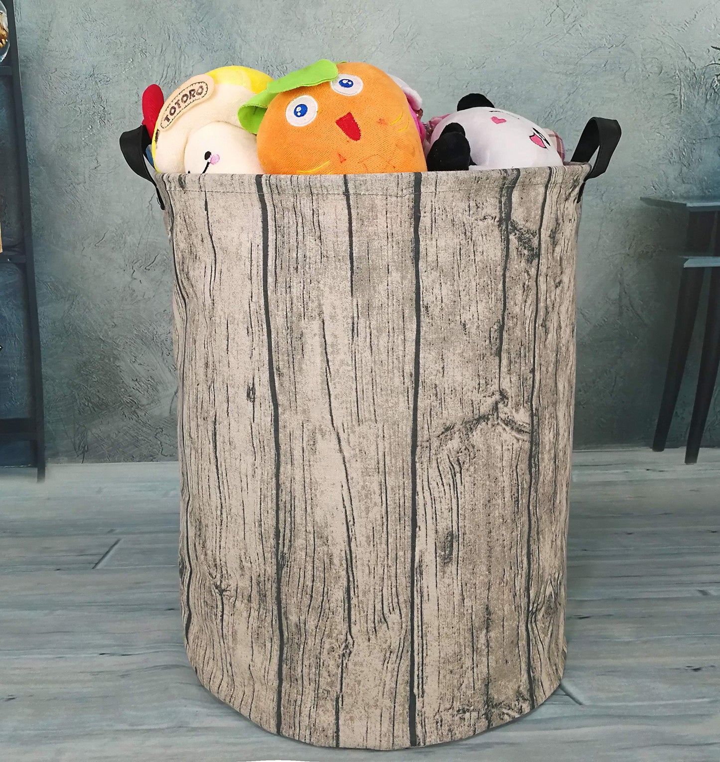 Kunro Large Sized Round Storage Basket Waterproof Coating Organizer Bin Laundry Hamper For Nursery Clothes Toys (Tree Stump)