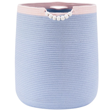 90L Large Blue Woven Rope Laundry Hamper Basket for Clohtes Boho Tall Rope Baskets for Blanket Baby Nursery Hamper for Girls Kid