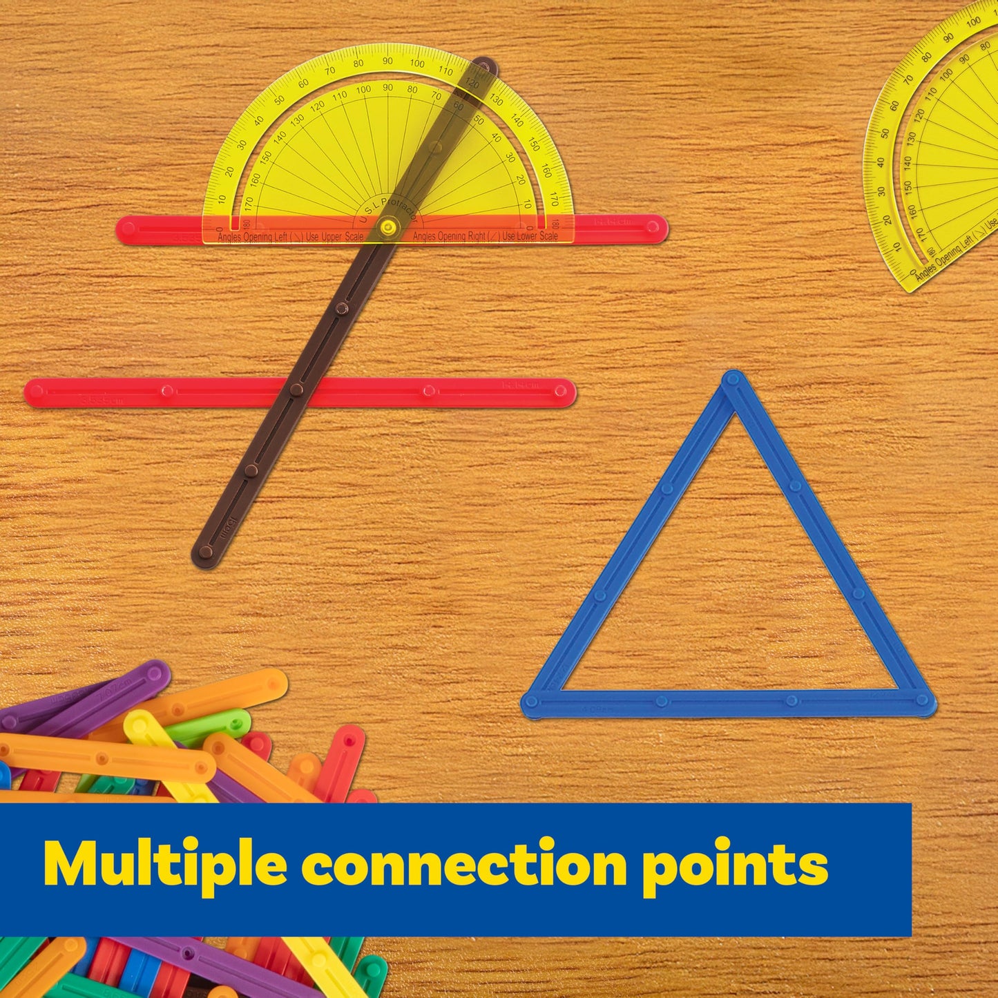 LEARNING ADVANTAGE GeoStix Basic Set - 80 Construction Sticks - 24 Activity Cards - 2 Protractors - Build 2D Shapes and Measure