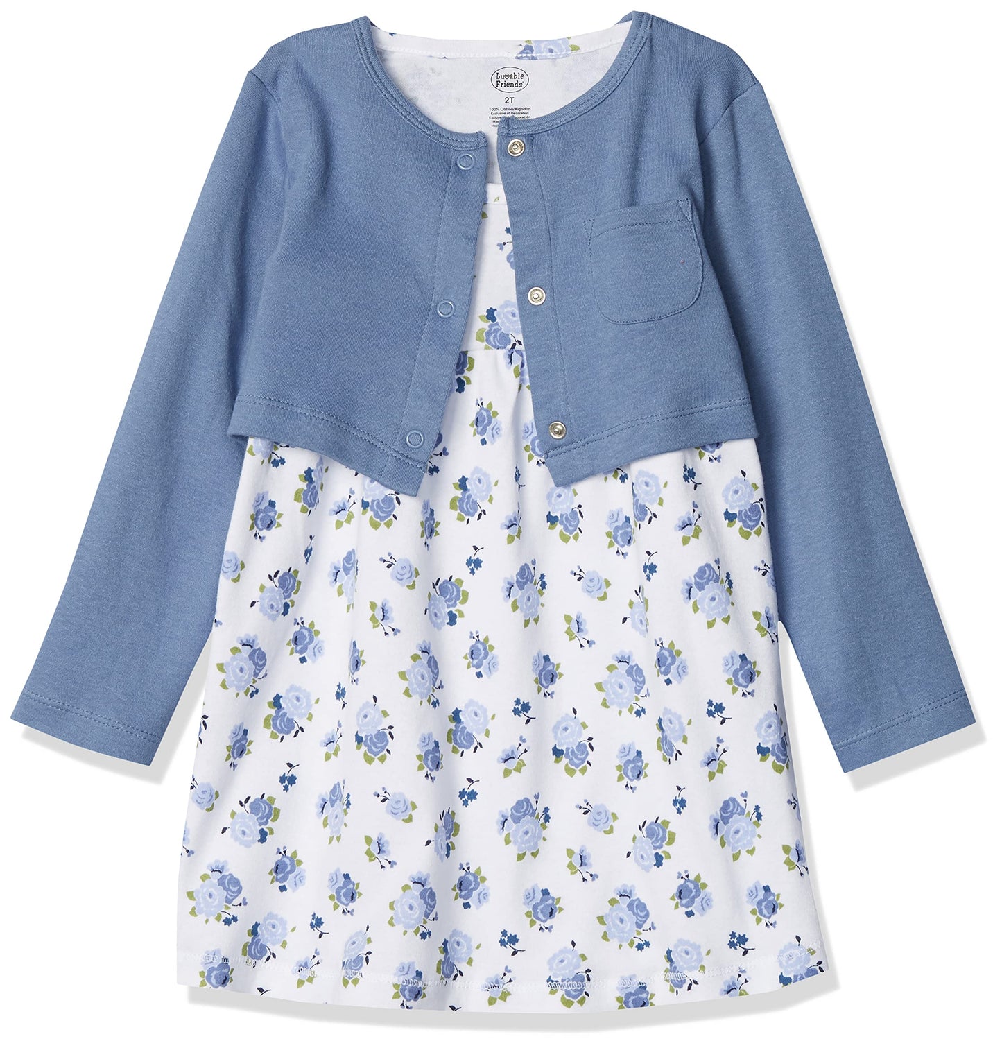 Luvable Friends Baby Girls And Cardigan Casual Dress, Blue Floral, 3T Us