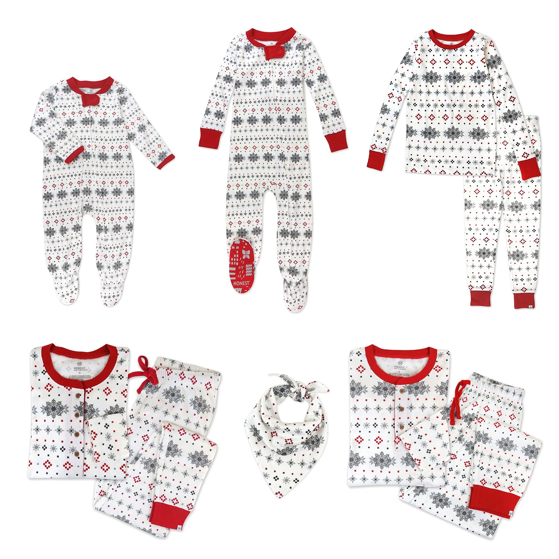 Honestbaby Baby Organic Cotton Holiday Family Jammies Pajamas, Jumbo Fair Isle, 1-Piece Footed Sleep N Play 3-6 Months