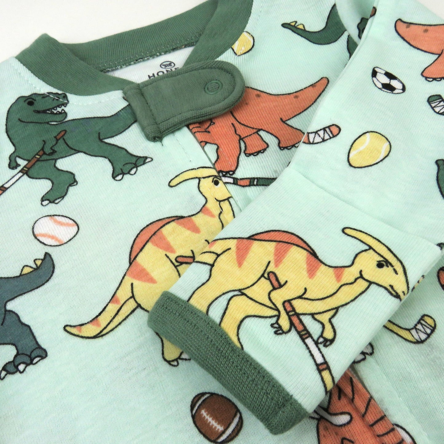 Honestbaby Baby Celebration Sleep & Play Footed One-Piece Pajama Sleeper 100% Organic Cotton, Dino Mite Athlete Eggs