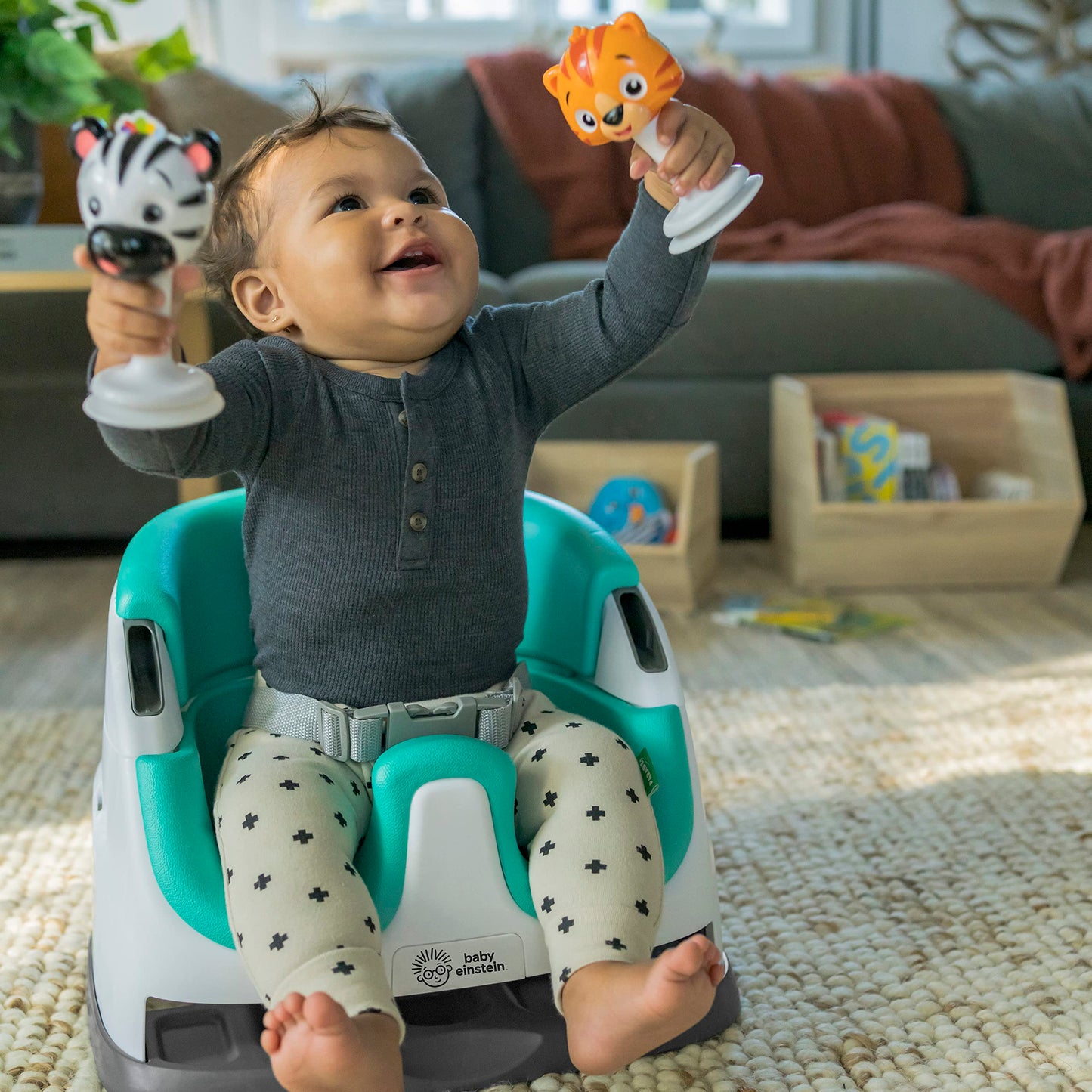 Baby Einstein Dine & Discover Multi-Use Booster Feeding & Floor Activity Seat With Self-Storing Tray