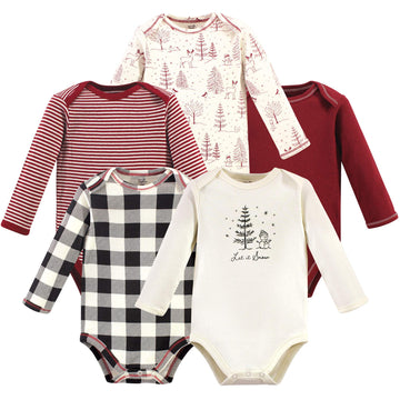 Touched By Nature Baby Organic Cotton Long-Sleeve Bodysuits, Winter Woodland, 0-3 Months