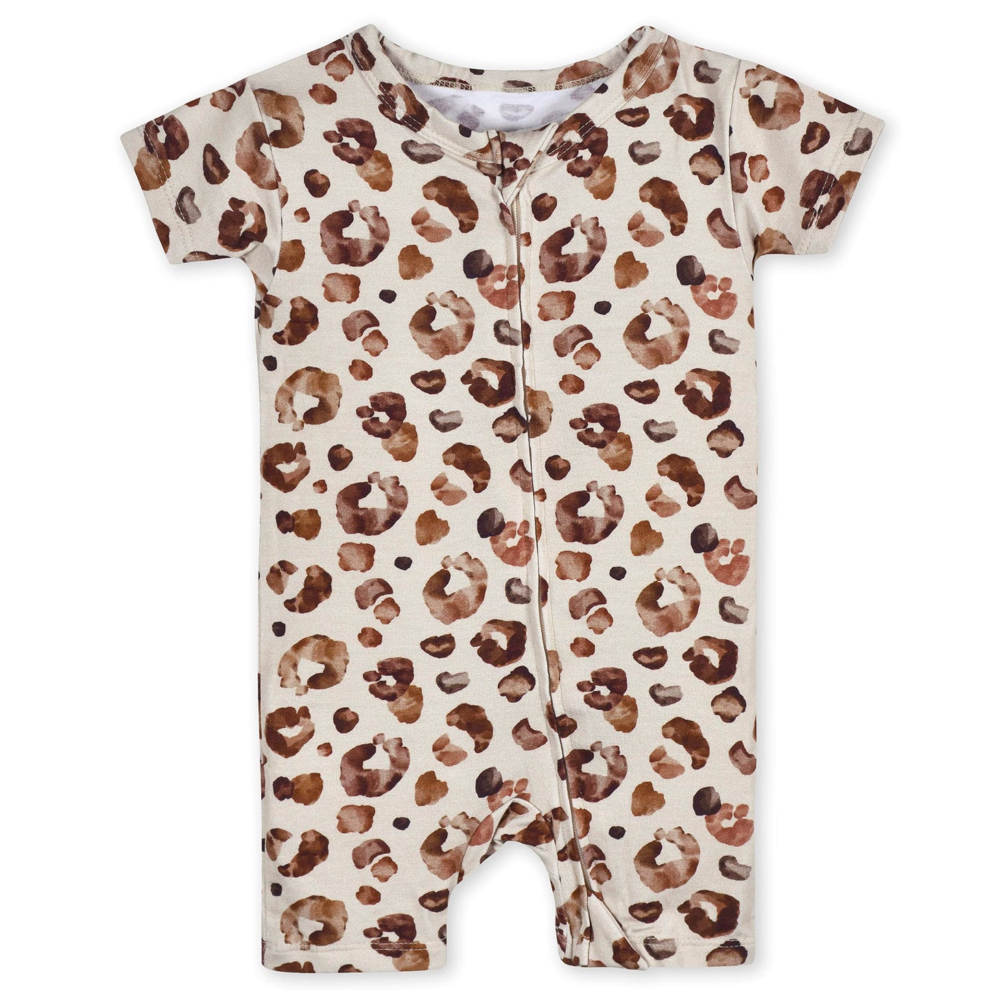 Gerber Unisex Baby Buttery Soft Short Sleeve Romper With Viscose Made From Eucalyptus, Leopard, 6-9 Months