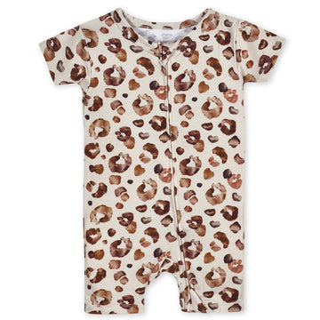 Gerber Unisex Baby Buttery Soft Short Sleeve Romper With Viscose Made From Eucalyptus, Leopard, 6-9 Months