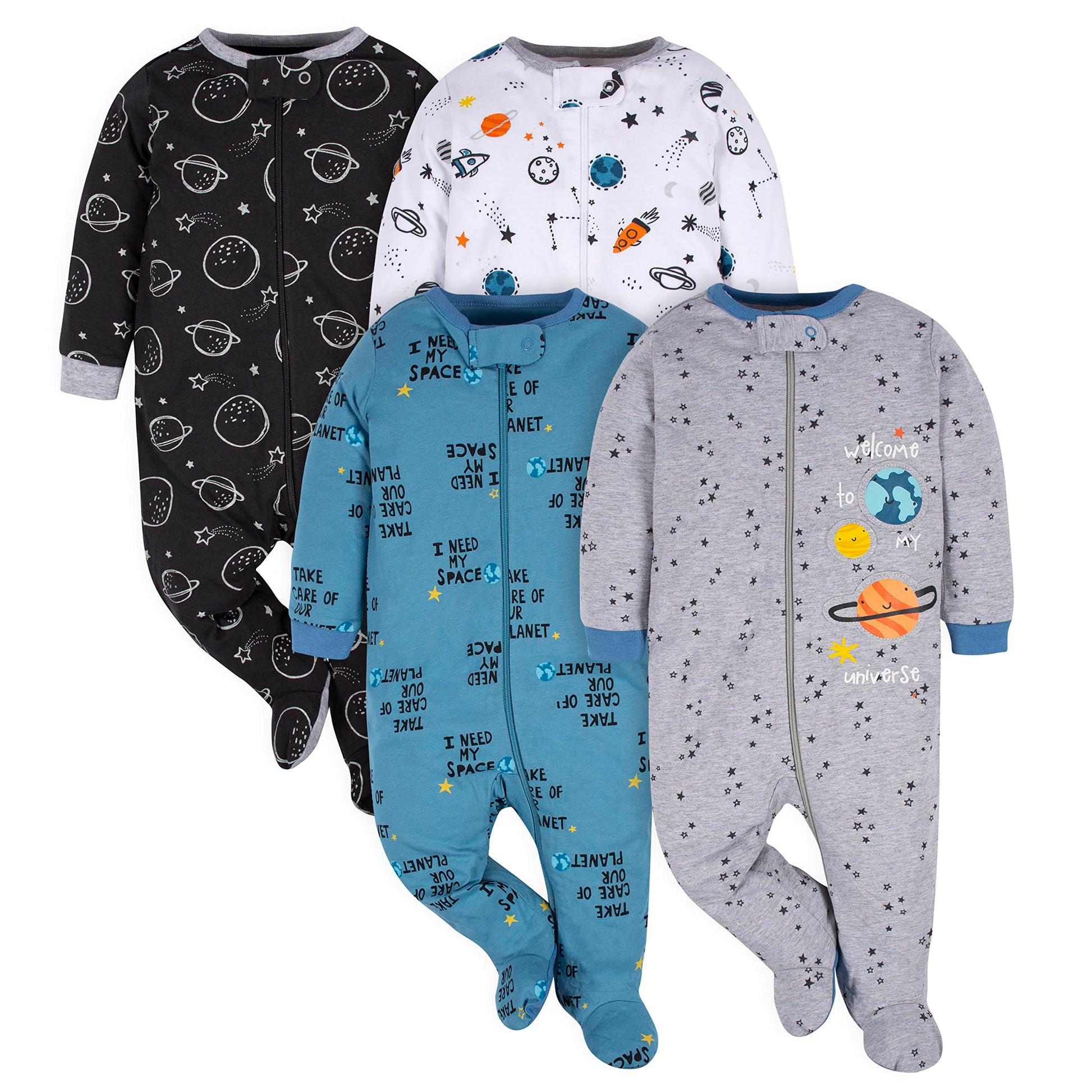 Gerber Baby Boy'S 4 Pack Sleep 'N Play Footie, Space, Preemie