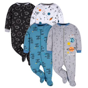 Gerber Baby Boy'S 4 Pack Sleep 'N Play Footie, Space, 3-6 Months