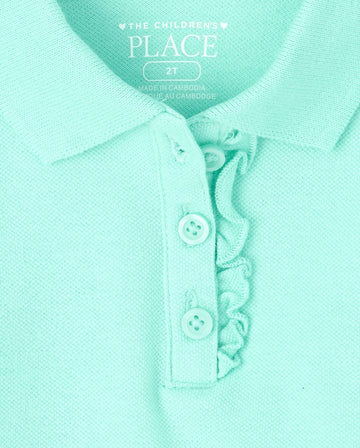 The Children'S Place Baby Girls And Toddler Girls Long Sleeve Ruffle Pique Polo, Seafrost, 3T