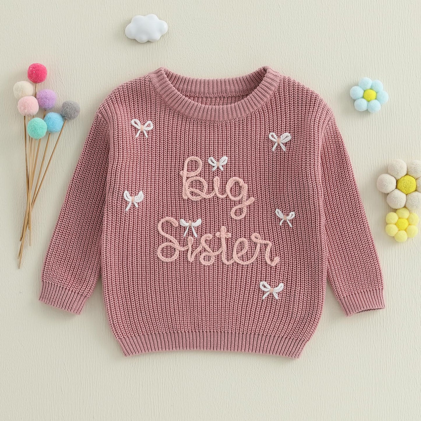 Amnnchya Toddler Infant Baby Girl Knit Sweater Big Sister Little Sister Matching Outfits Long Sleeve Pullover Sweatshirt (Colorf