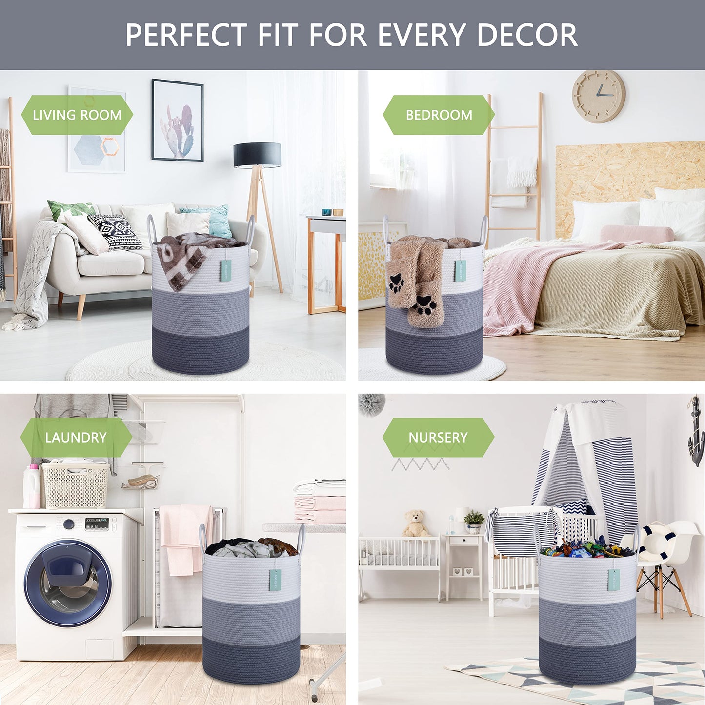 Bosroty Large Laundry Hamper Basket For Girls Boys Kids 65L, Nursery Hamper, Tall Blanket Basket, Clothes Basket Laundry, Woven