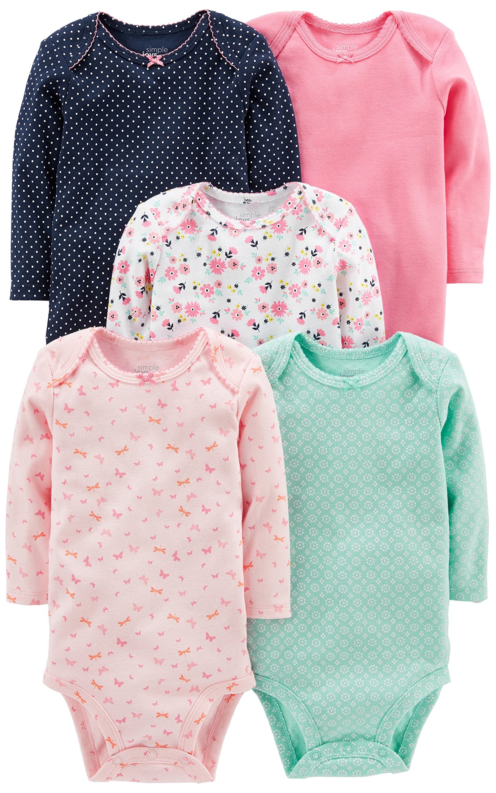 Simple Joys By Carter'S Baby Girls' 5-Pack Long-Sleeve Bodysuit, Mint – Cutebaby