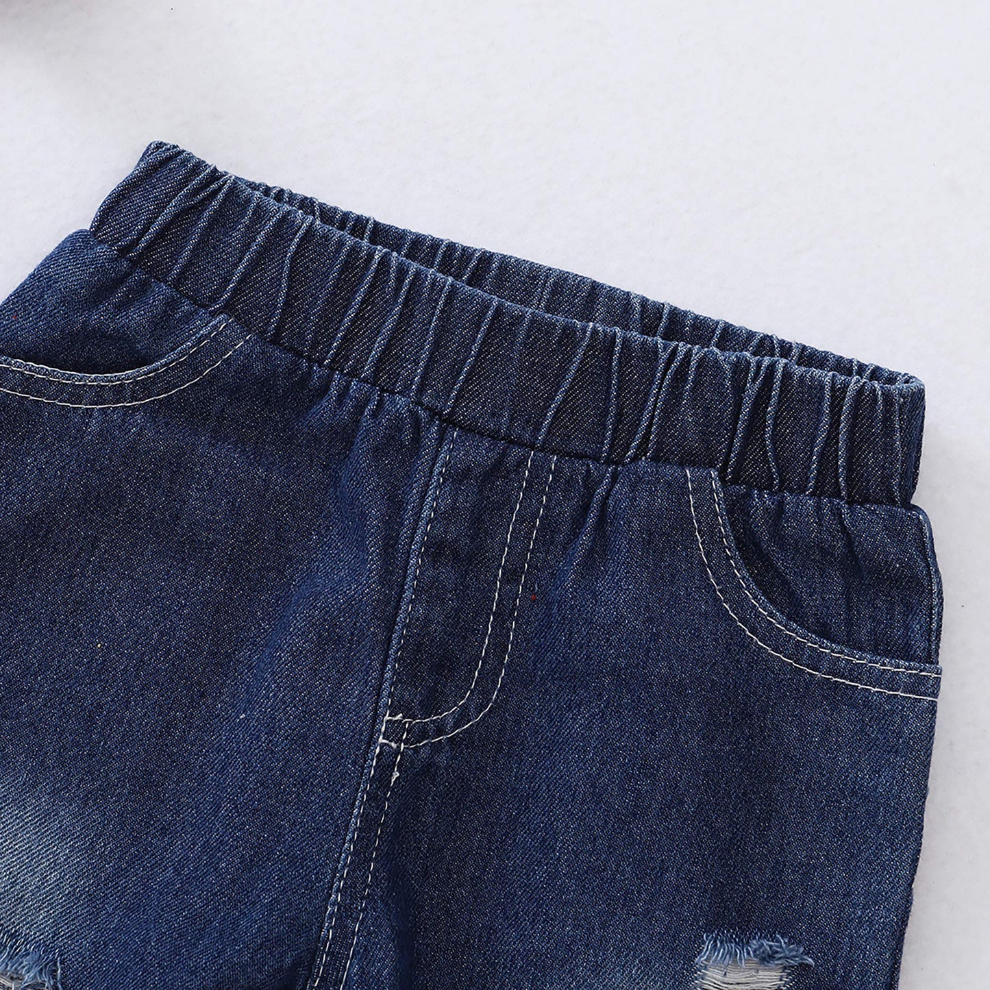 18 Months Girl Clothes 2T Toddler Baby Girl Outfits Ruffle Sleeve Top Blue Ripped Denim Jeans Boutique Baby Girl Clothes 18-24 M