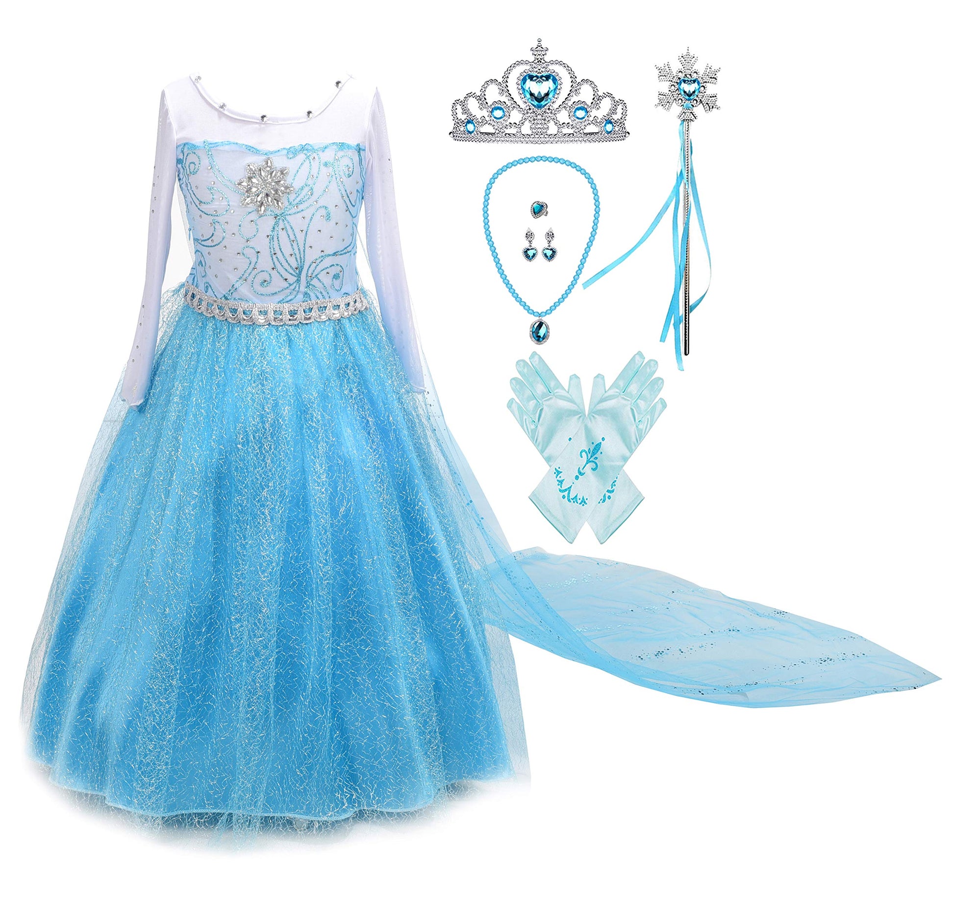 Lito Angels Girls Princess Dress Up Costumes Snow Queen Dress Halloween Christmas Long Train With Accessories Size 8