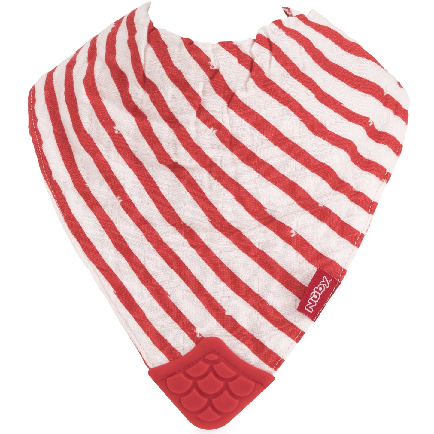 Nuby Reversible 100% Natural Cotton Muslin 3 Piece Teething Bib, Grey/Red/Blue, Arrows/Red Stripes/Elephants