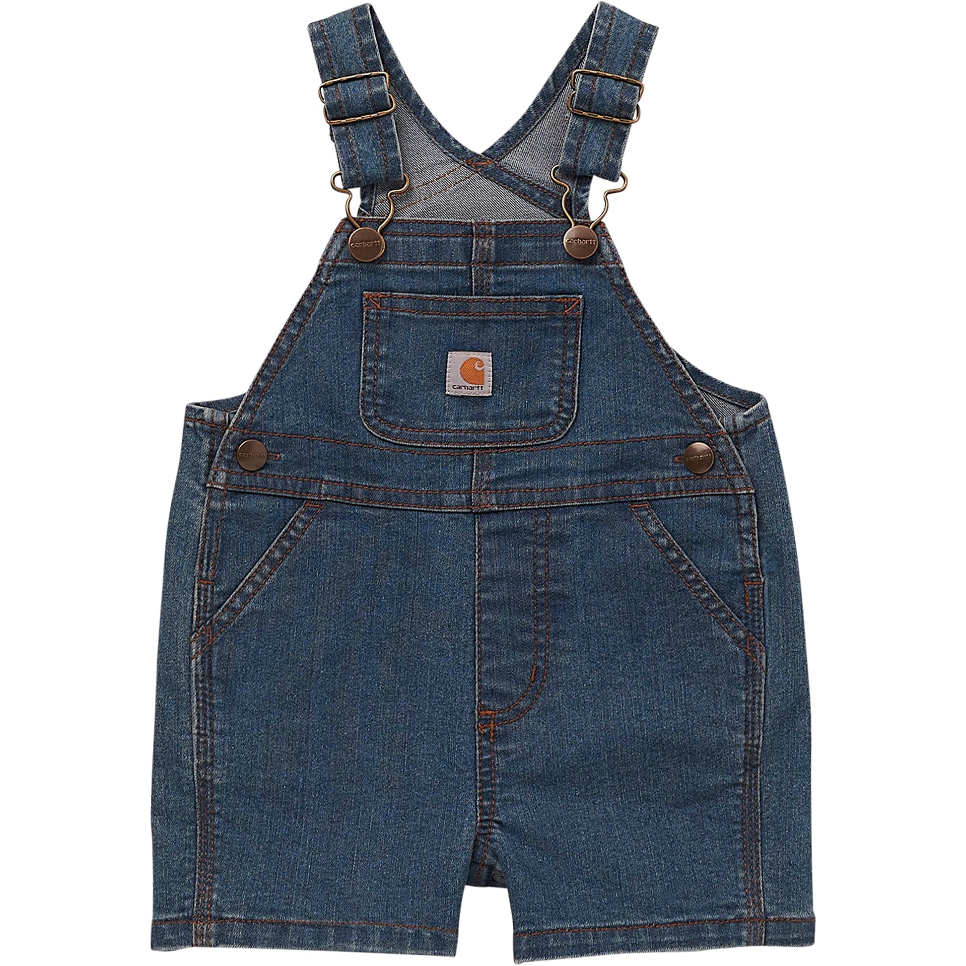 Carhartt Baby Loose Fit Jean Overall Shorts Denim Shortalls, Medium Wash Denim, 24M