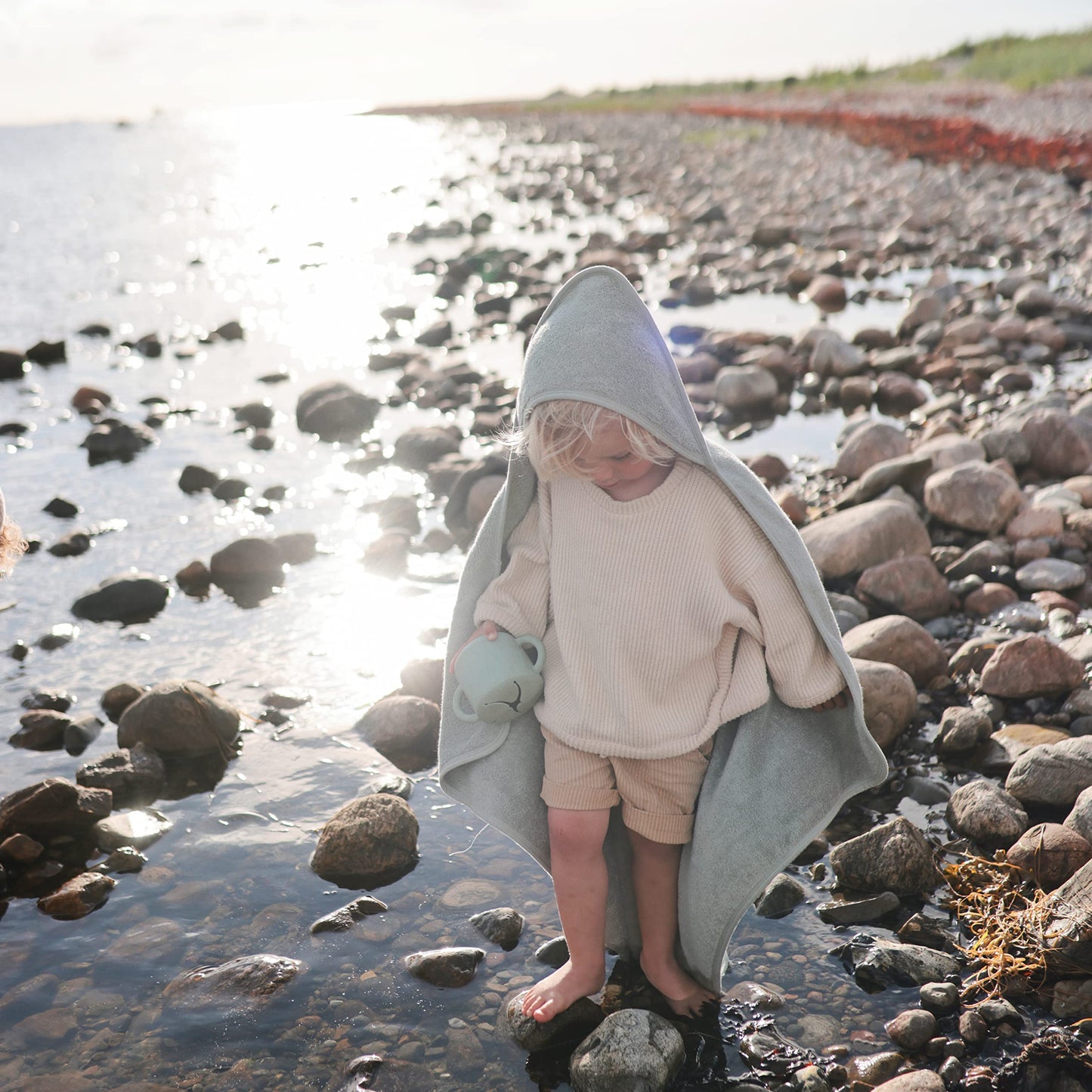 Mushie Baby Hooded Towel | Organic Cotton (Sea Mist)