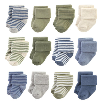 Hudson Baby Unisex Baby Cotton Rich Newborn And Terry Socks, Blue Sage Stripe, 6-12 Months