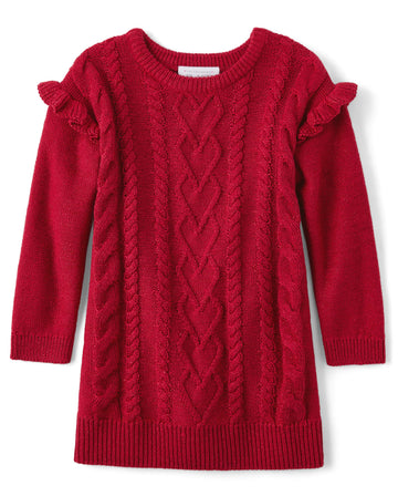 The Children'S Place Baby Girls' And Toddler Long Sleeve Sweater Dress, Red Cable Knit, 2T