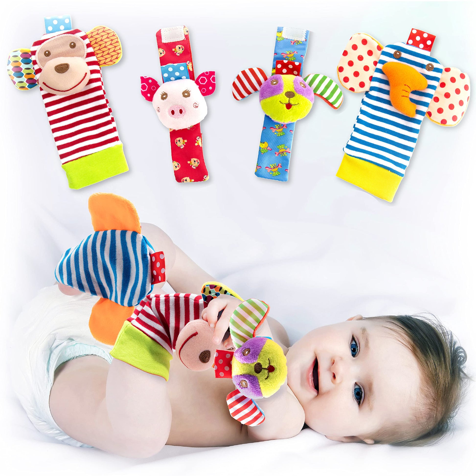 BABY K Baby Rattle Socks for Girls & Boys (Zoo Set) - Baby Toys 6-12 Months - Baby Wrist Rattles and Foot Rattles - Baby Toys fo