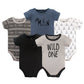 Yoga Sprout Cotton Bodysuit, 5 Pack, Wild One, 12-18 Months