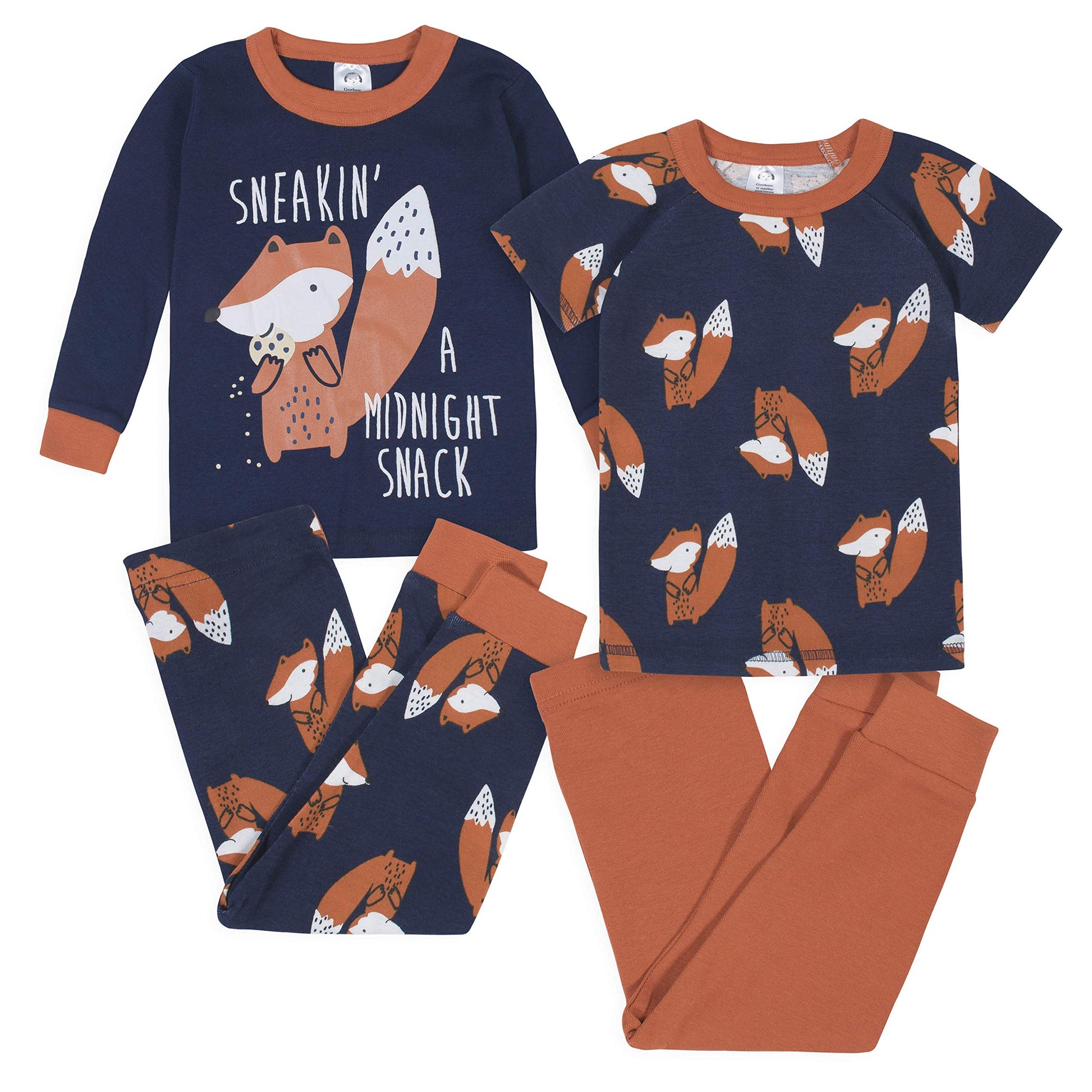 Gerberbaby Boystoddler Snug Fit 4-Piece Pajama Setfox Grey12 Months