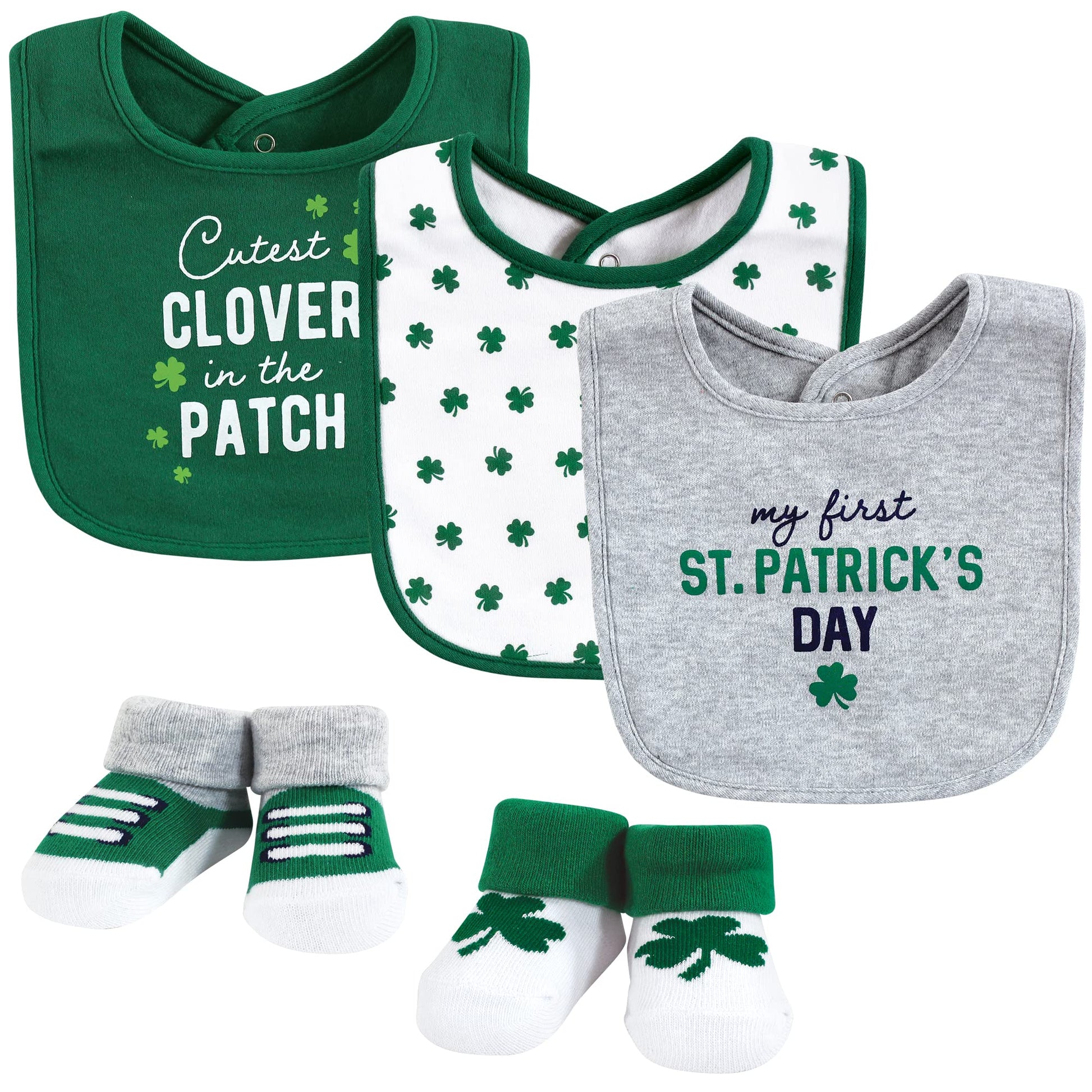 Hudson Baby Unisex Baby Cotton Bib And Sock Set, Cutest Clover, One Size