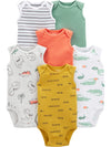 Simple Joys By Carters Unisex Babies Sleeveless Bodysuit, Pack Of 6, Trucksdinosauralligator, Newborn