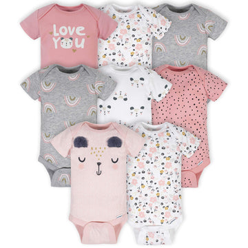 Gerber Baby Girl'S 8-Pack Short Sleeve Onesies Bodysuits, Bear Pink, 3-6 Months