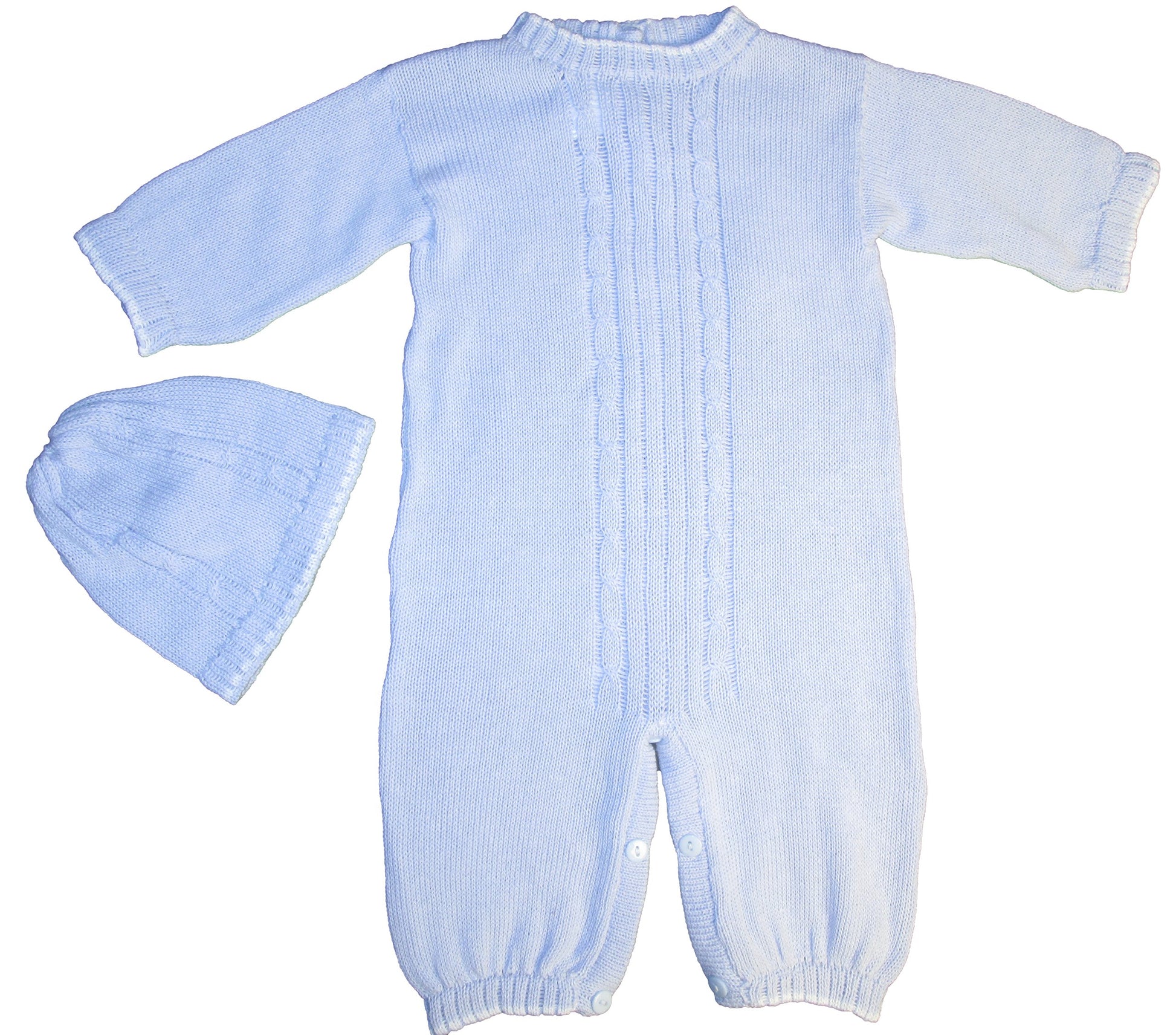 Christening Day 100% Cotton Baby Blue Boys 2 Piece Cable-Knit Longall With Cap - 6 Month