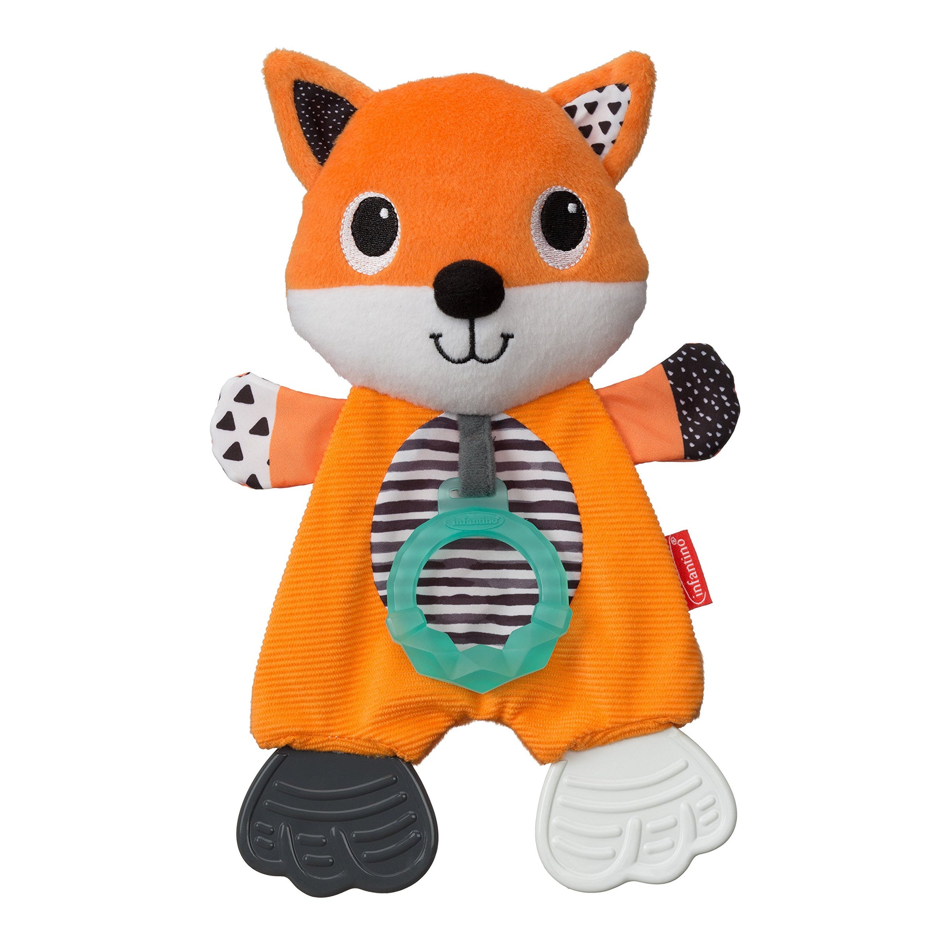 Infantino Cuddly Teether, Fox Character, 3 Textured Teething Places to Soothe Sore Gums, BPA-Free Silicone, Soft Fabric Textures