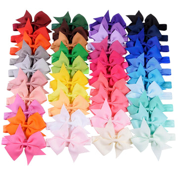 Jollybows 40Pcs Baby Girls Hair Bows Headbands Grosgrain Ribbon Hair Band Accessories For Infants Newborn Toddler (4In)